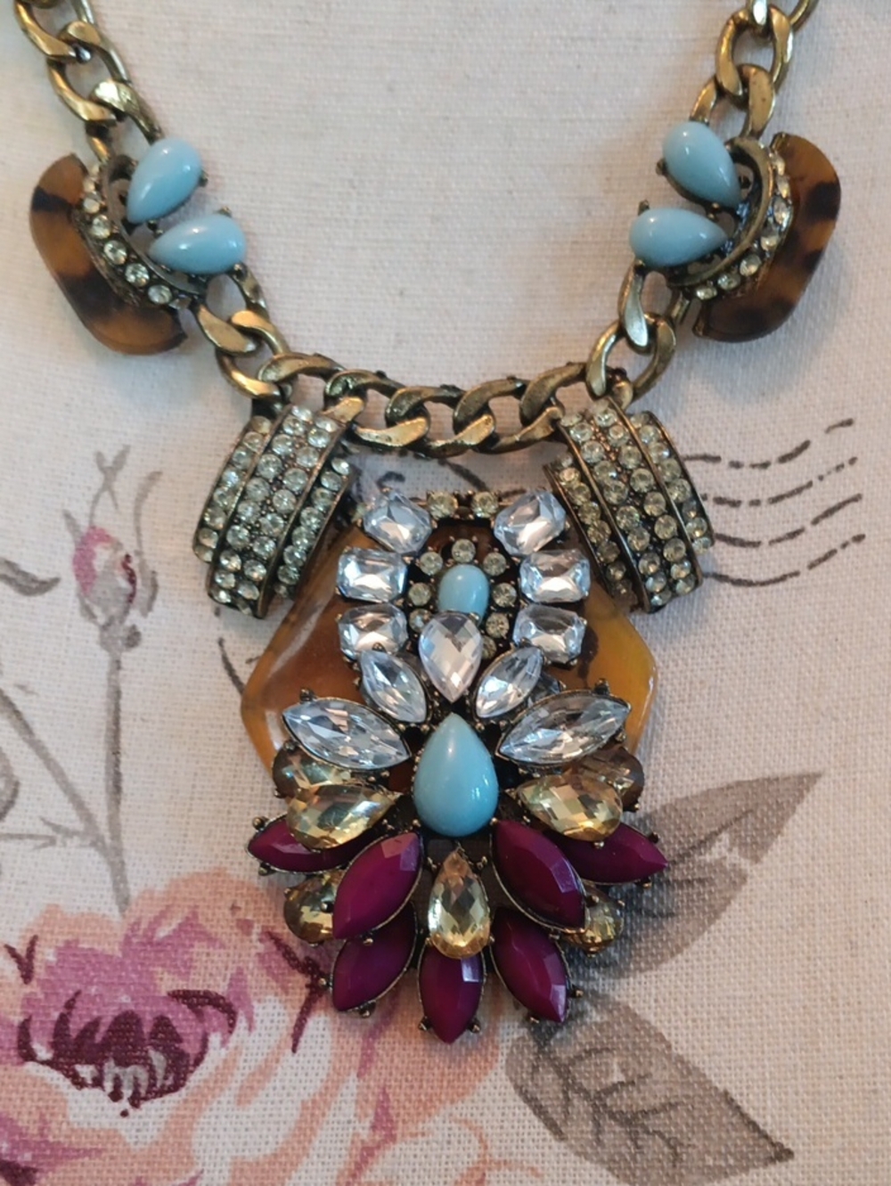 ^ J. Crew Turquoise Tortoise & Crystal Statement Necklace